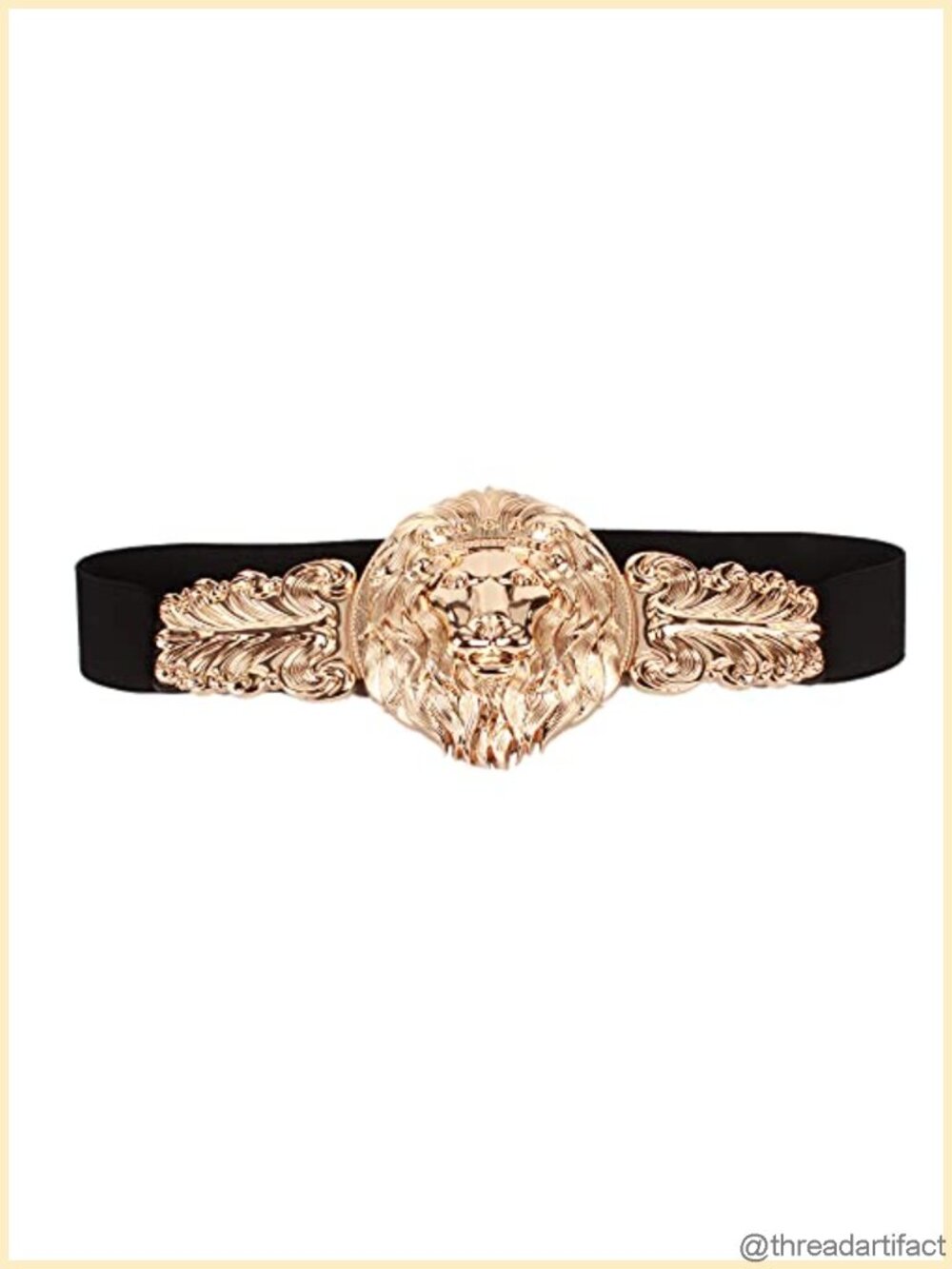 Elastic Cinch Belt PU Leather Golden Lion Head Corset Waistband